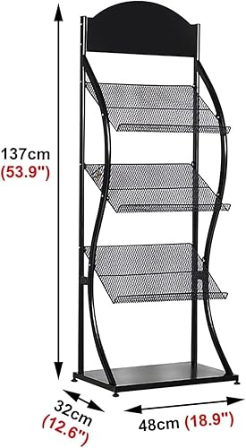 Miniatura 7 de Revistero Revistero de Piso para Sala de Estar en casa, Revistero de Metal con 3 estantes, Organizador de Almacenamiento de Literatura en Esquina de
