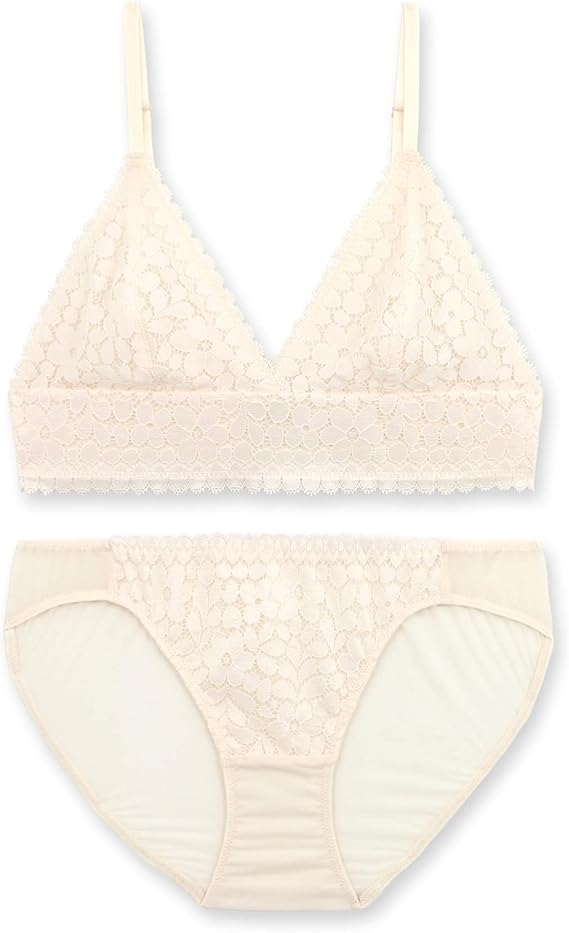 Amazon フランデランジェリー レディース ノンワイヤーブラジャー 下着 シルヴィア 楽軽 ブラレット ショーツ セット 三角ブラ レース 花柄 シンプル 大きいサイズ S Ll セット 通販