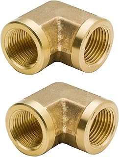 Brass Pipe Fitting, Forged 90 Degree Female Elbow, 1/8" x 1/8" Female, 1/4" x 1/4" Female, 3/8" x 3/8" Female, 1/2" x 1/2" Female, 3/4" x 3/4" Female (pack of 2) (1/4)