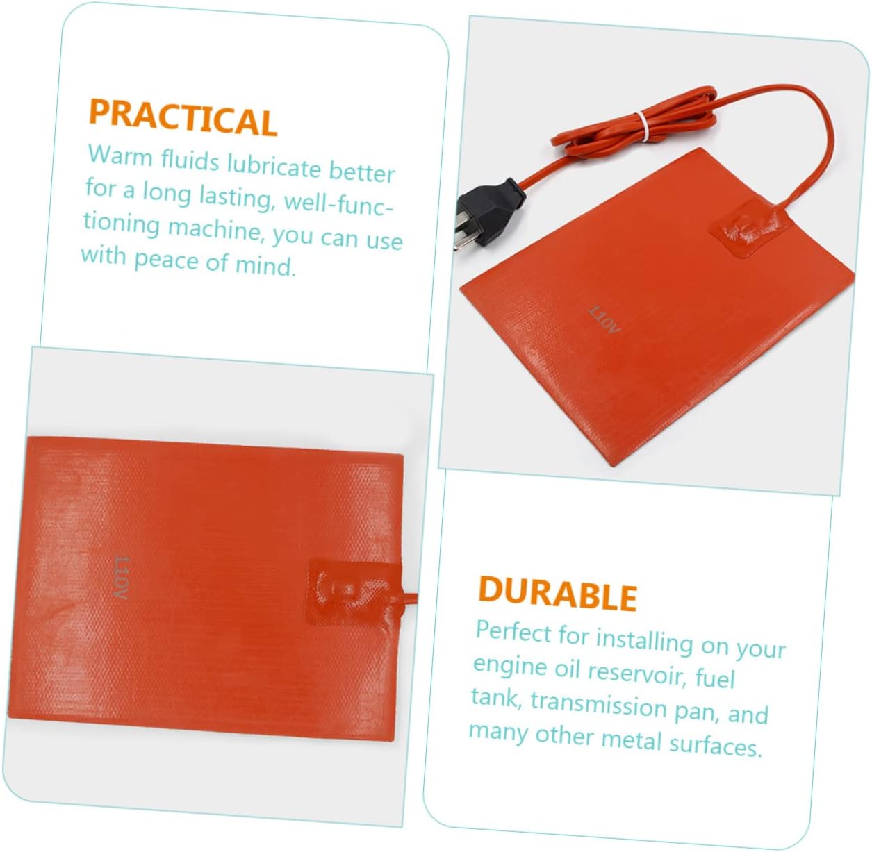 PRETYZOOM Engine Silicone Heater Pad 300W 6 x8 Oil Pan for Engine Block and Hydraulic Fluid Supply