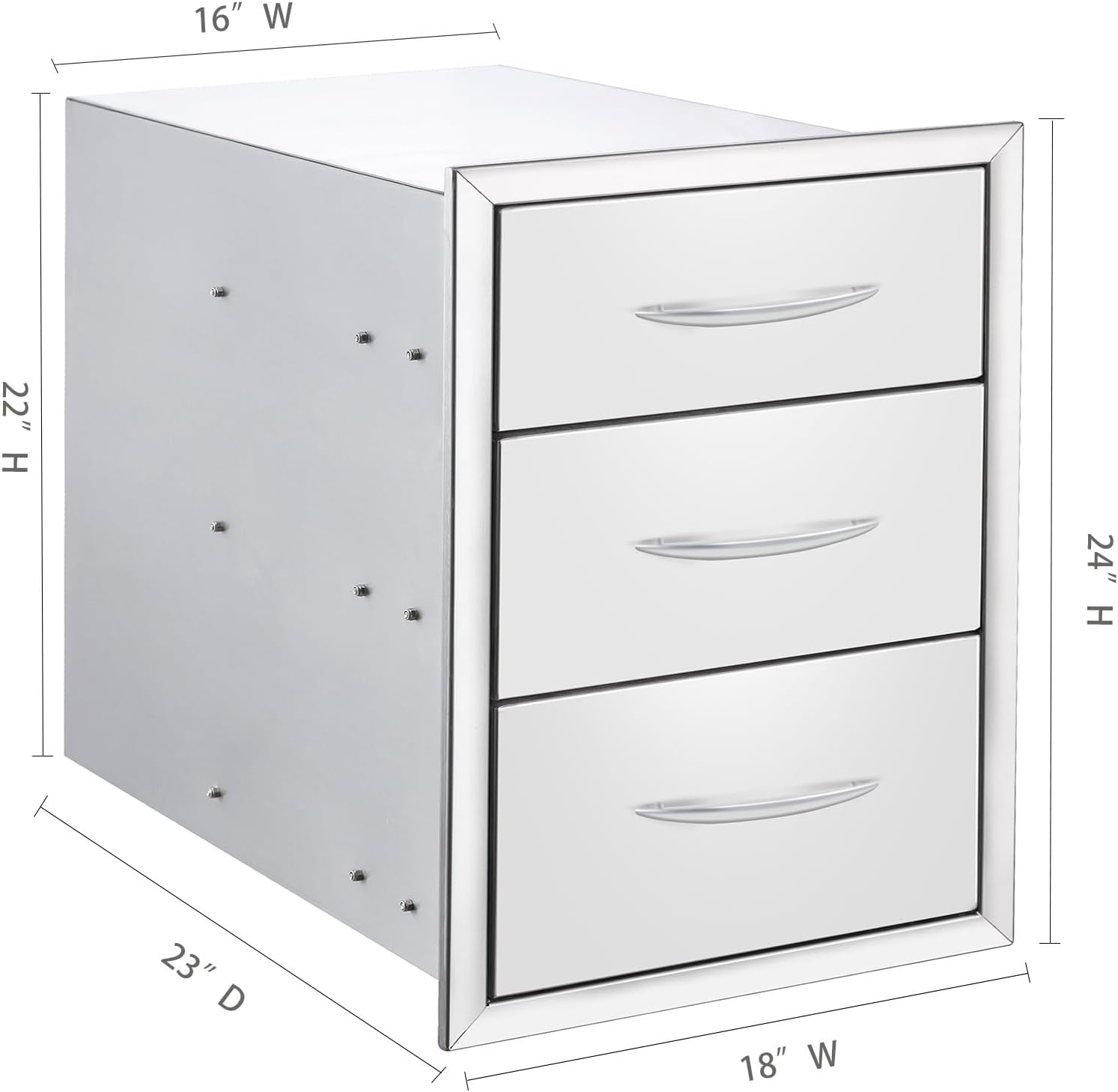 Outdoor Kitchen Drawer Stainless Steel Triple Drawer BBQ Access Drawer Built-in for Outdoor Kitchen BBQ Island,18Wx24Hx23D Inch