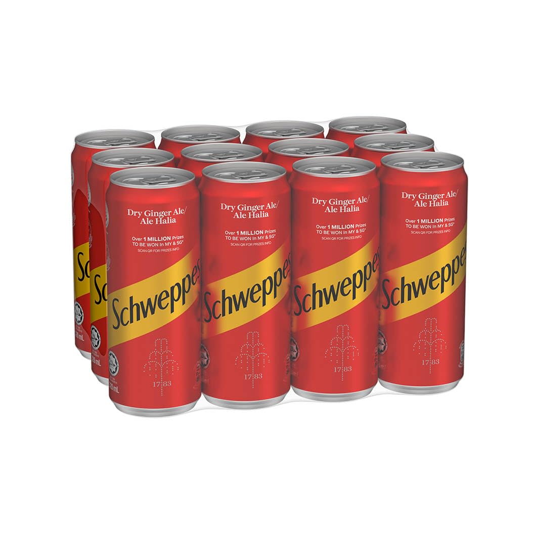 Schweppes Dry Ginger Ale, Carbonated Soft Drink, Each 320ml X Pack of 12 Cans (From Malaysia) Get Flavourito Kunafa Chocolate 20g Absolutely Free From DECADENT FOODS-image-38