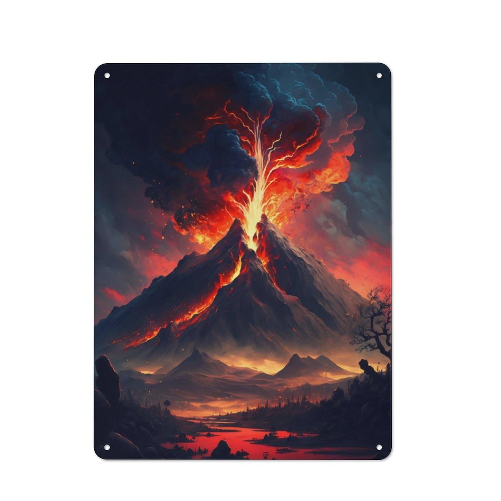Junmoney Erupting Volcano Metal Wall Sign 40X30cm, Rustic Decor For Hallway Wall, For Metal Sign Collectors, For Garage And Workshop Walls