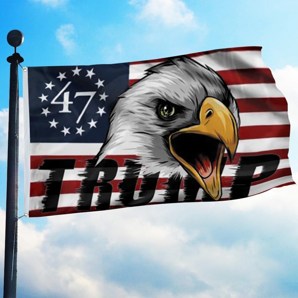 3ply Double Sided - Trump 47 Grommet Flag Trump 2024 Eagle Flag Banner for Premium Heavy Duty Durable Garden Decoration Outdoor and Indoor Flags with 2 Grommets (3x5ft)