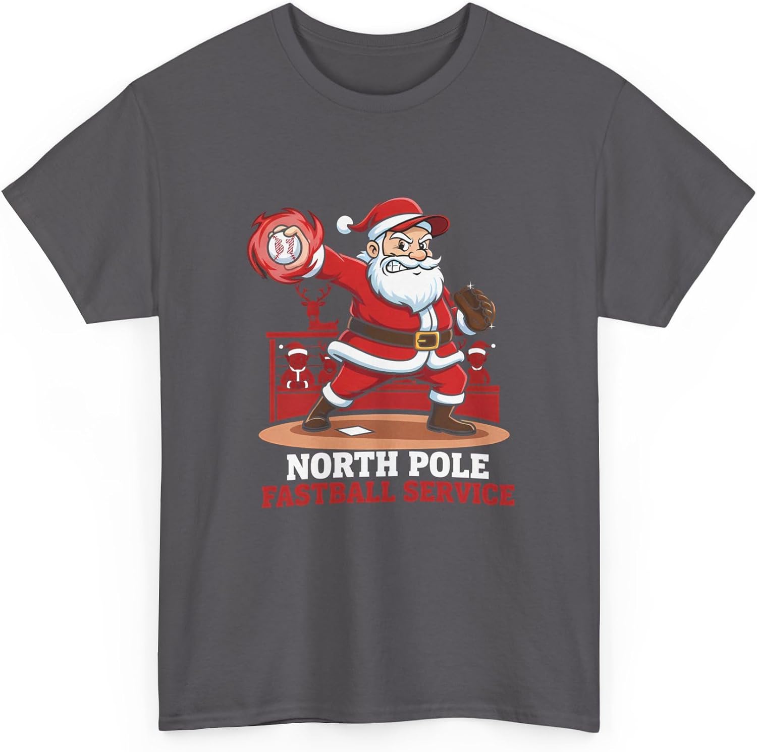 North Pole Fastball Service 6 7 Meme Funny Christmas Baseball Santa Claus Pitcher Charcoal
