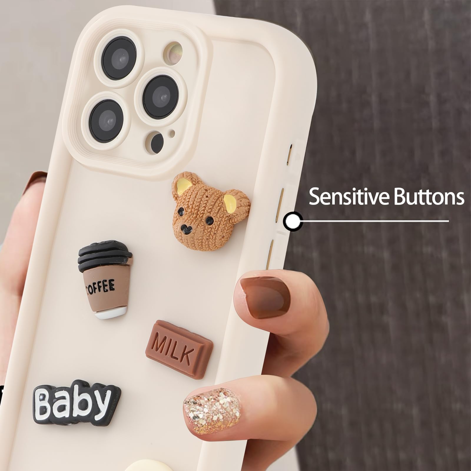 Coalbooliy Funda Para IPhone 13 6,1'' Blanco Carcasa Ultra Fina Suave TPU Ultrafina Silicona Aesthetic Patrón Osito Peluche 3D Antigolpes Bumper Protección Cámara Niña Regalo Case Móvil, 03