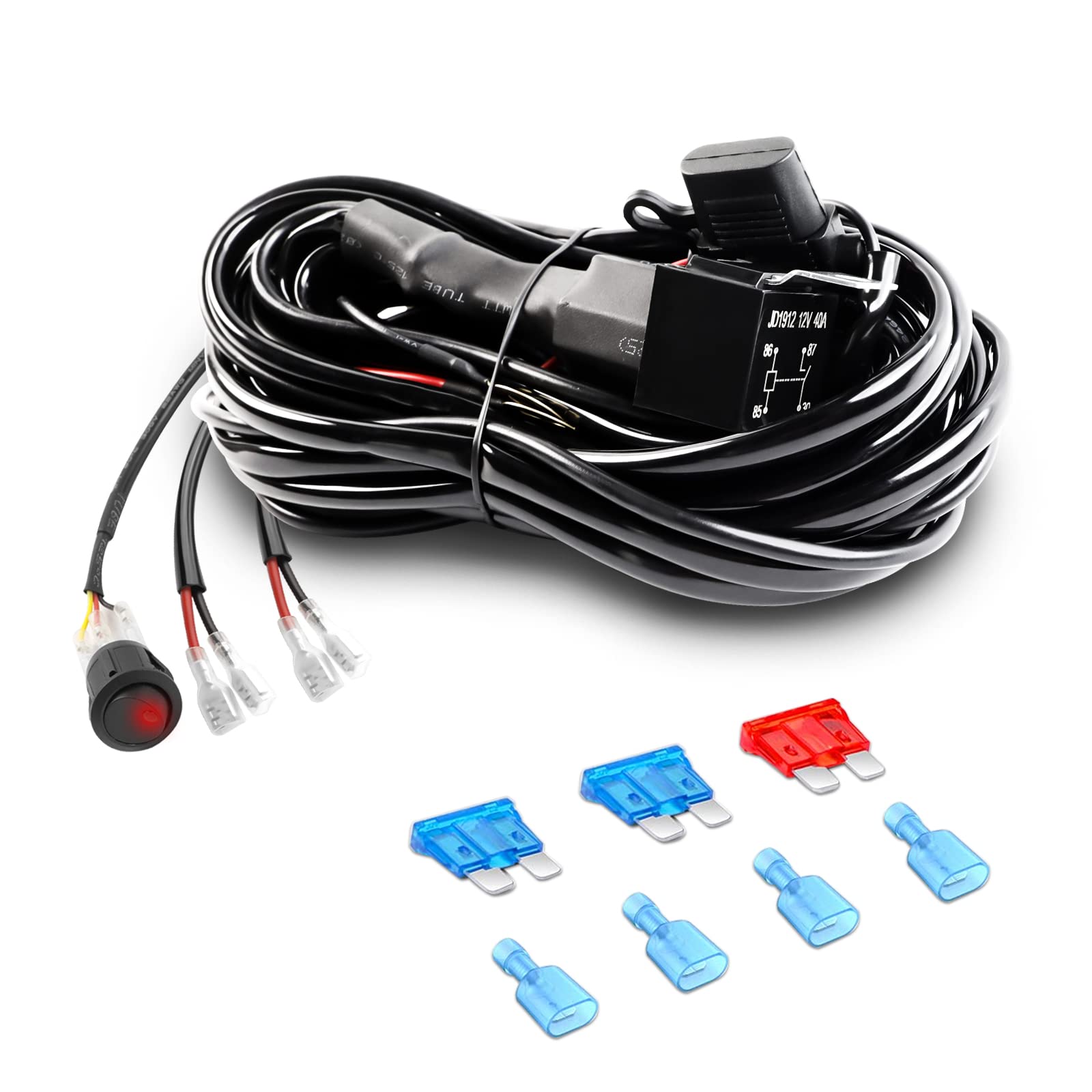 MAYELLO 3 Meters Wiring Harness Kit-2 Leads 18AWG Heavy Duty 12V On-Off Switch Power Relay Blade Fuse Kit Waterproof for Off Road LED Work Light Bar