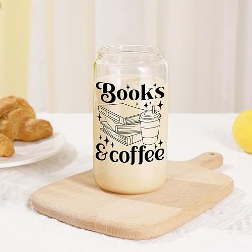 Miniatura 4 de Fairy's Gift Taza de vidrio para libros y café con tapa y pajita, regalos para amantes de los libros para mujeres y hombres, regalos de libro para