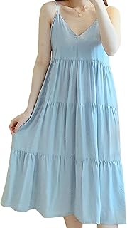[Roiyezo] ルームウェア レディース 部屋着 ワンピース レディース ネグリジェ ロング ワンピース 調整可能 ゆったり 綿混 ワンピース 薄手 ノースリーブ パジャマ 外着可 大きい