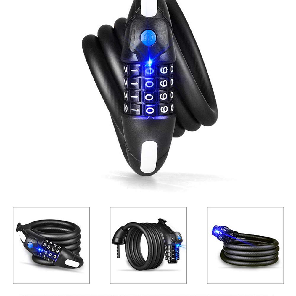 Candado de bicicleta Combinación de código de 4 dígitos Seguridad de bicicleta Candado de bicicleta de ciclismo antirrobo con soporte de candado Luz LED, para ciclos Bicicletas Motocicletas Scooters P