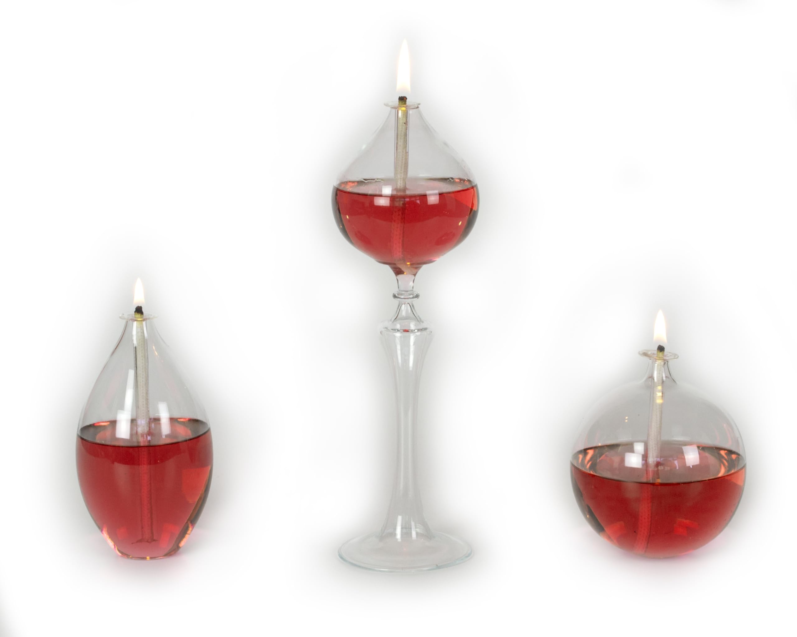 Handmade Glass Oil Lamps, Fame Set Transparent (Red)