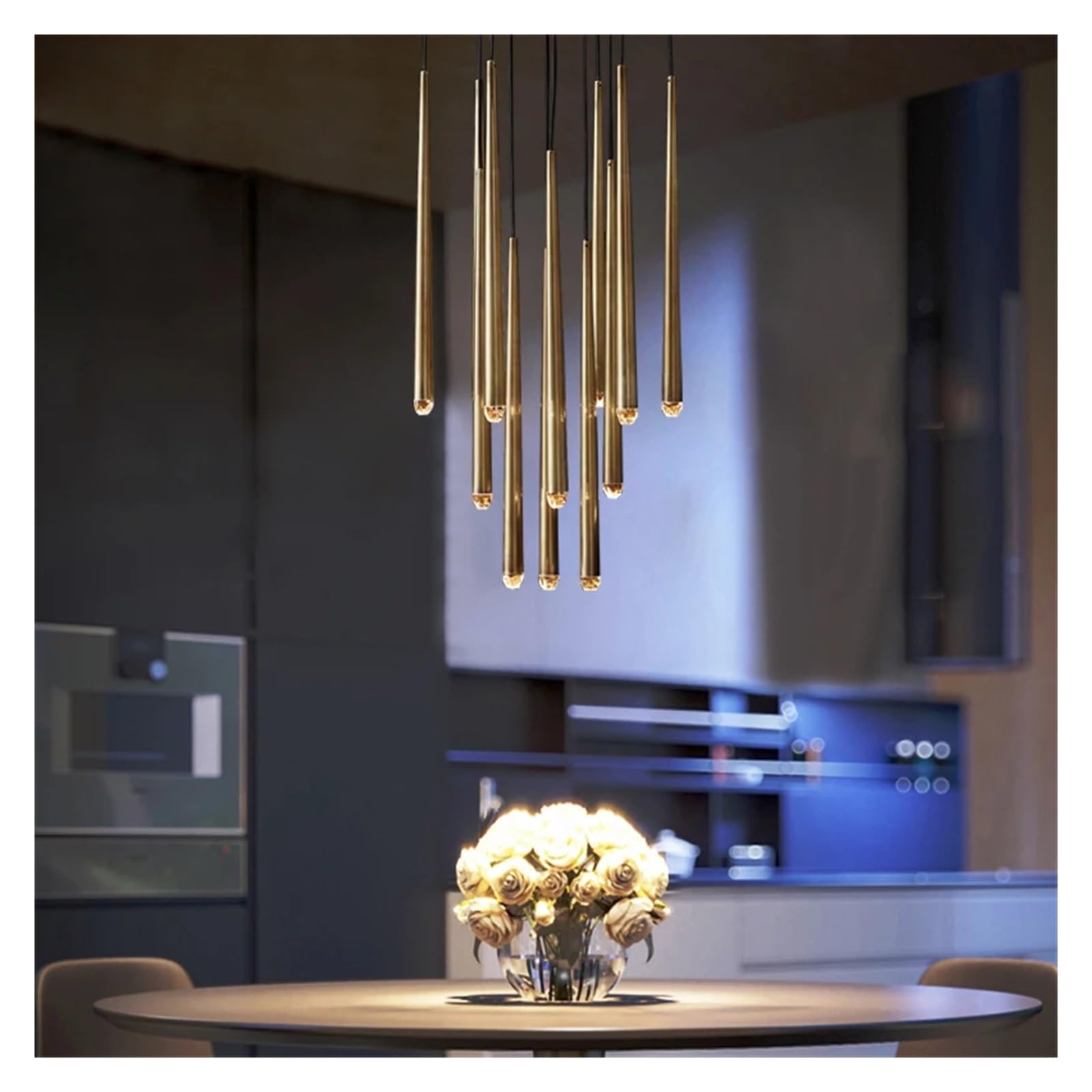 Lampadario Moderno in Cristallo per Sala da Pranzo - Illuminazione per Interni, Bar, casa, Cucina, Scale, lampadario Lungo (Nero, 15 luci)