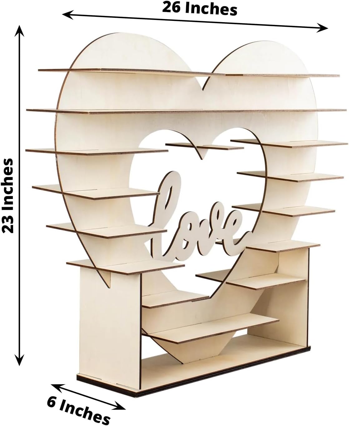 26-Inch Natural 8 Layer Double Sided Wooden Heart Cupcake Dessert Stand Party Events Reception Home Decorations Supplies