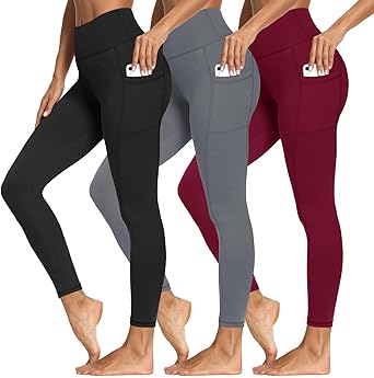 3 Packs Leggings with Pockets for Women, Soft High Waisted Tummy Control Workout Yoga Pants
