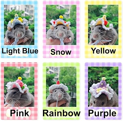 Miniatura 5 de Sombrero de hámster, mini animales pequeños con correa ajustable, encantadores sombreros pequeños de punto a mano para lagarto, conejillo de indias,