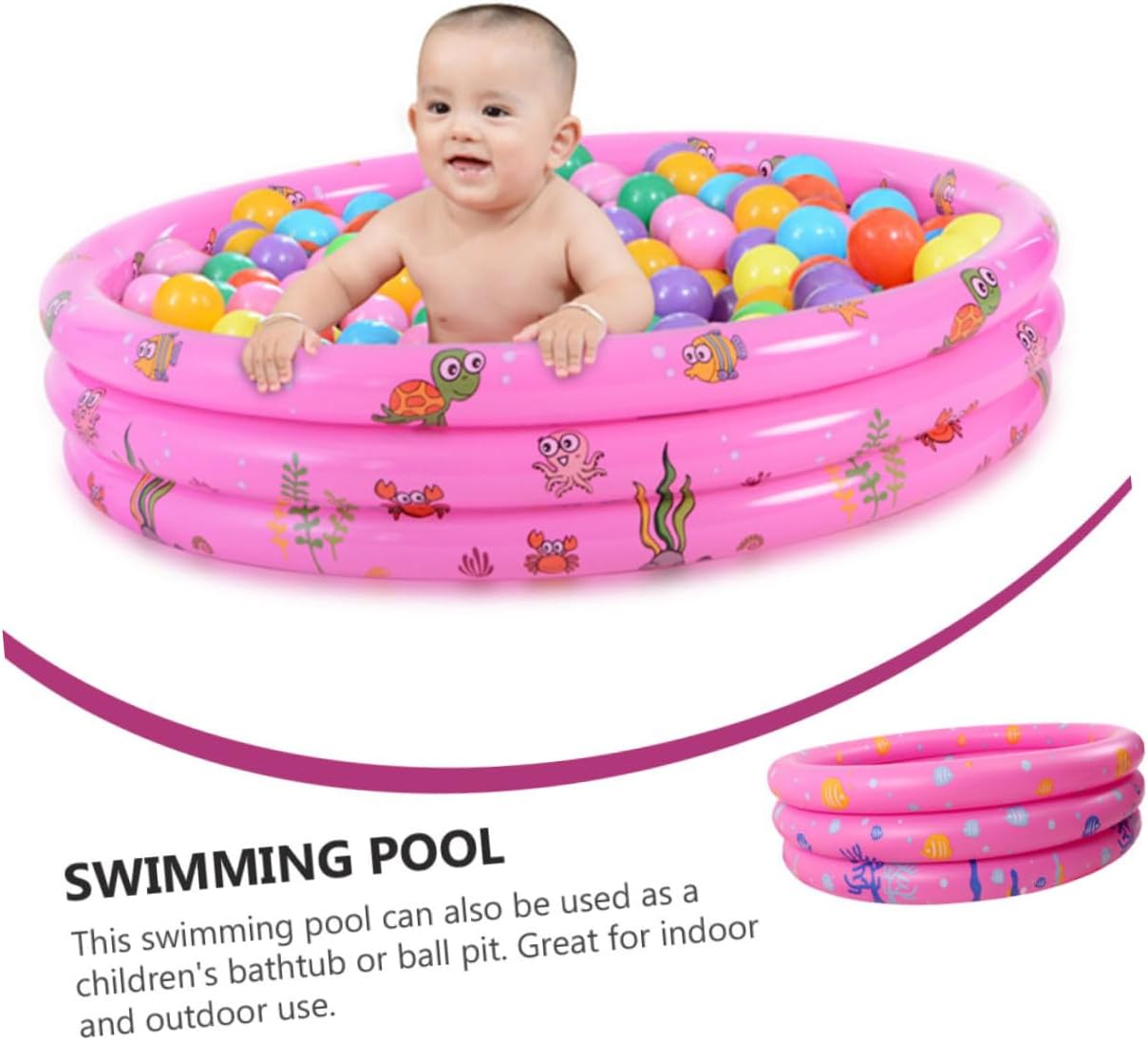 Inflatable Round Kiddie Swimming Pool PVC Paddling Pool for Boys Indoor Outdoor Water Fun Summer Pink