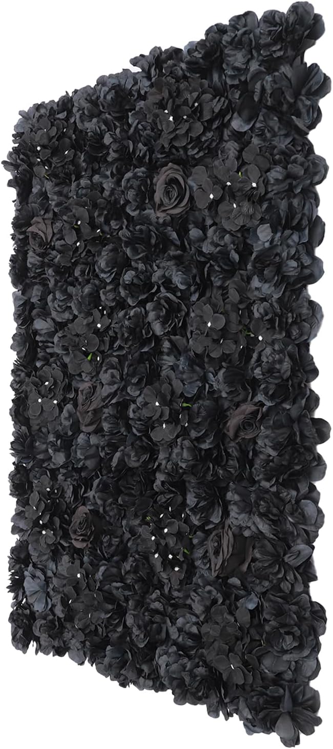 Bepritm 15 x 15inch Artificial Flower Wall Background, 3D Flowers Wall Panel Backdrop for DIY Wedding Bridal Bouquets, Table Centerpieces, Home Decorations (6Pcs Black)