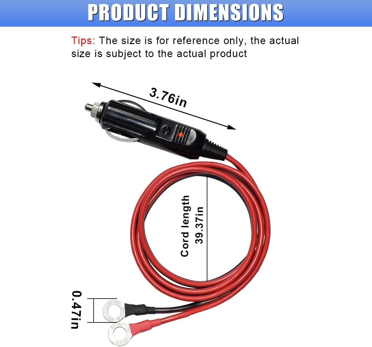 Male Cigarette Lighter Plug to Eyelet Terminals, 12V/24V 3FT 16AWG Heavy Duty Extension Charger Cable with LED Indicator & 15A Fuse, Power Supply Cord Adapter for Car Inverter Air Pump
