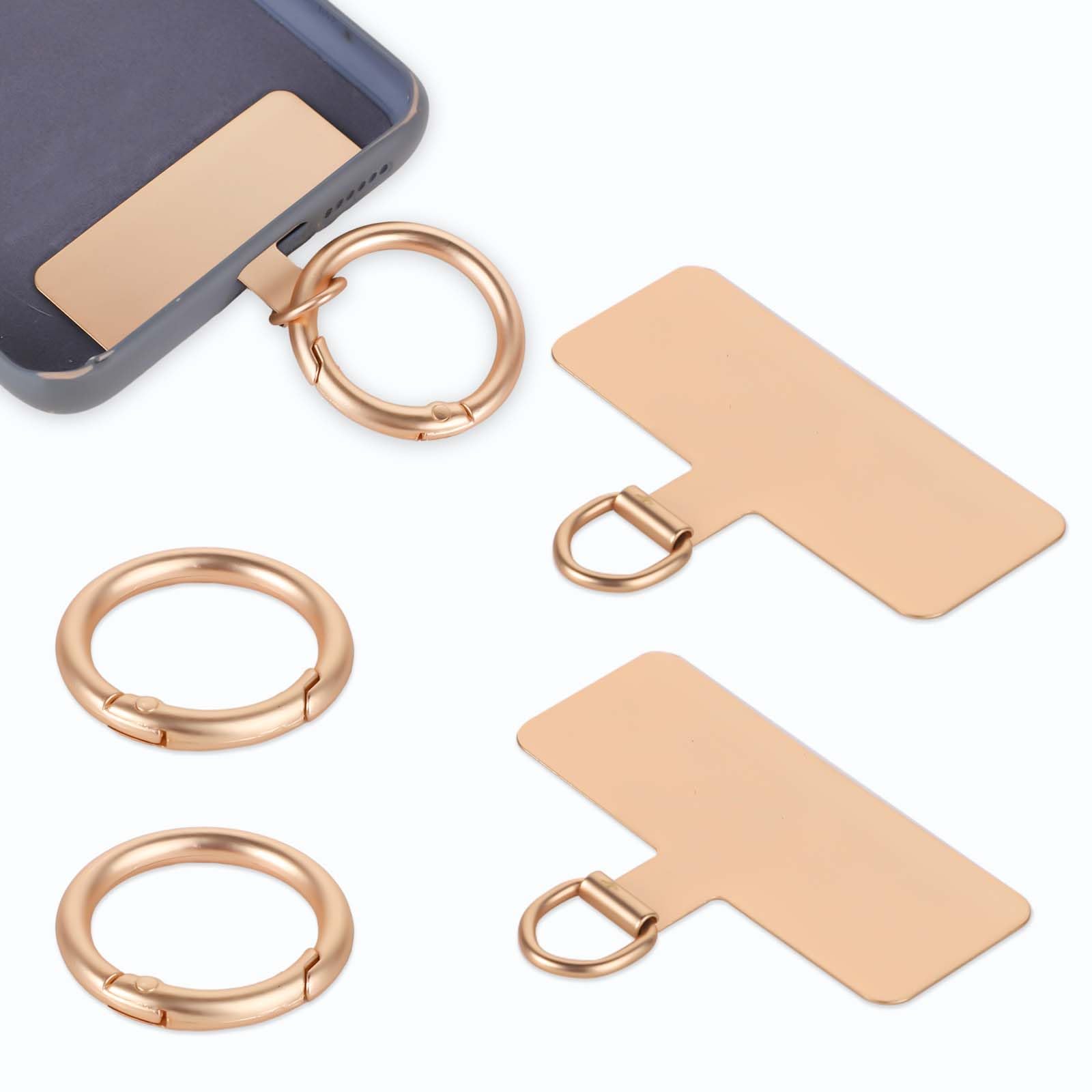 2pcs Phone Tether Tag, Metal Phone Strap Tether Tab/Patch/Pad with Ring Lanyard Label Replacement Without Adhesive for Cell (Gold)