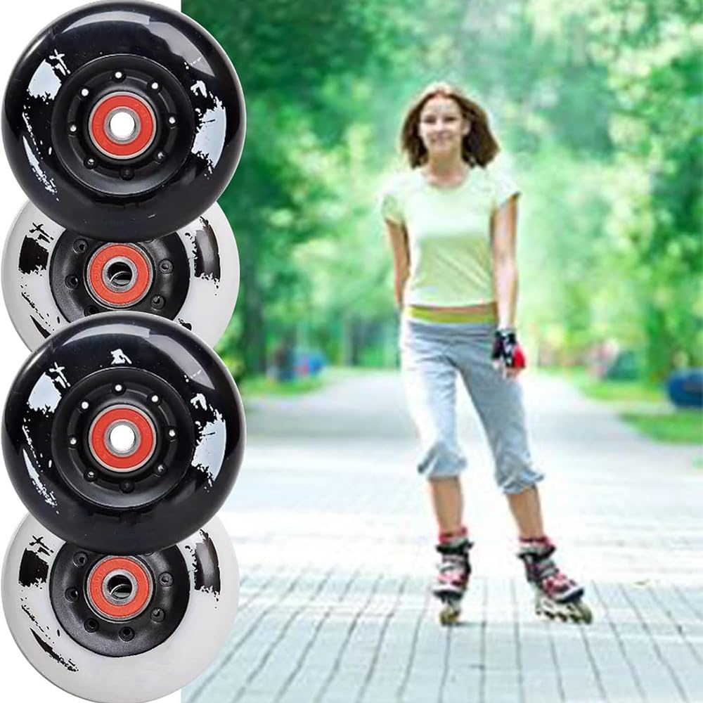 Inline Skate Replacement Wheels, 72mm 76mm 80mm Set, 85A Hardness, with Bearings (76mm)
