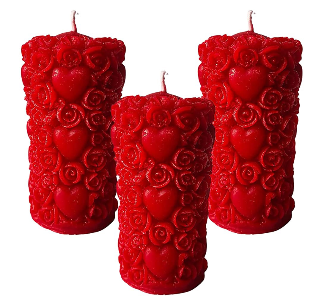 Urban Moon Designer Romantic Scented Pillar Heart Candles for Valentine Day, Wedding, Anniversary, Home, Table Decoration and Special Events - Pack of 3 Piece, Red (Cinnamon) (B0CFNHS52B) Amazon Price History, Amazon Price Tracker