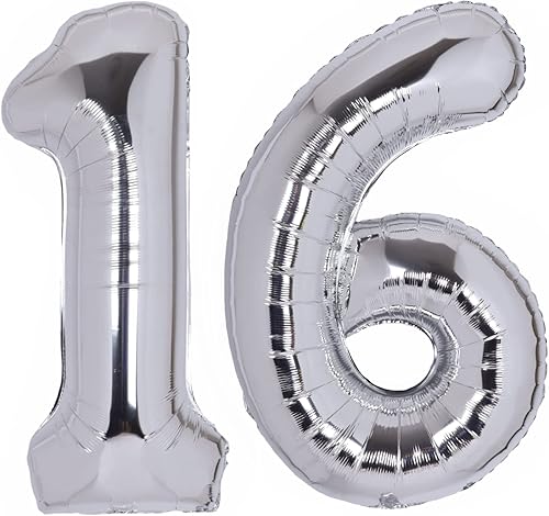 Globos plateados de 40 pulgadas con el número 16, gigantes, grandes, de Mylar con el número 16, globos plateados de aluminio de Mylar para fiesta de