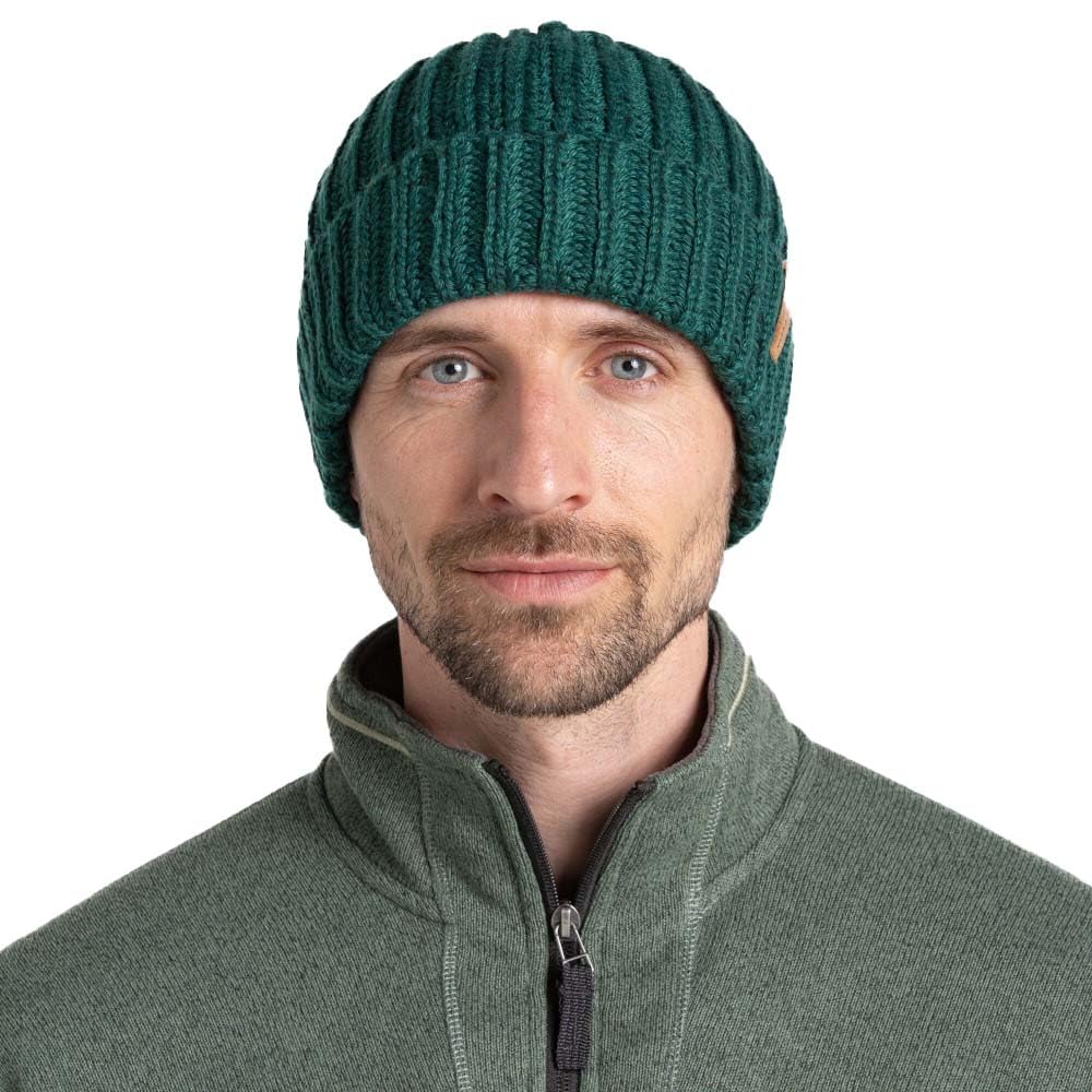 Craghoppers Men's Dark Viridian Riber Chunky Knit Beanie Hat With Microfleece Lining - Perfect For Outdoors, Walking, Hiking & Camping