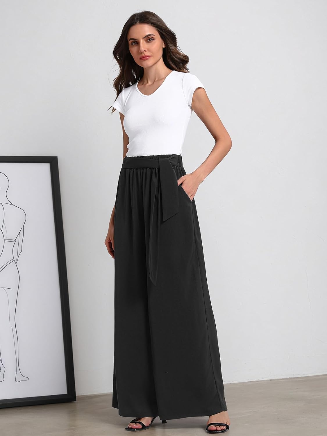 QIANXIZHAN Women's Wide Leg Pants, High Waisted Palazzo Pants Dressy Summer Flowy Casual Lounge Work Dress Pants Trousers WL - Image 3