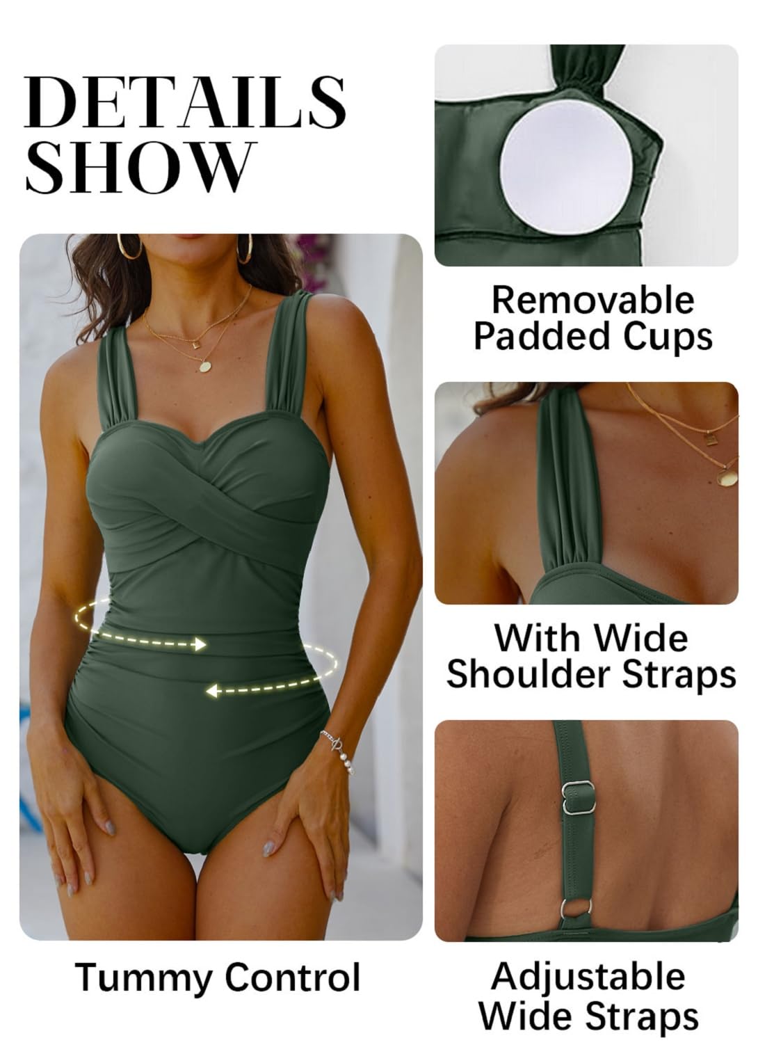 Yutdeng Bañador Mujer Reductor Barriga Traje de Baño Una Pieza Bañador Push Up con Relleno Vientre Plano Tirantes Anchas Crossover Natacion Bañadores Mujer Tallas Grandes Ropa de Baño — view 4