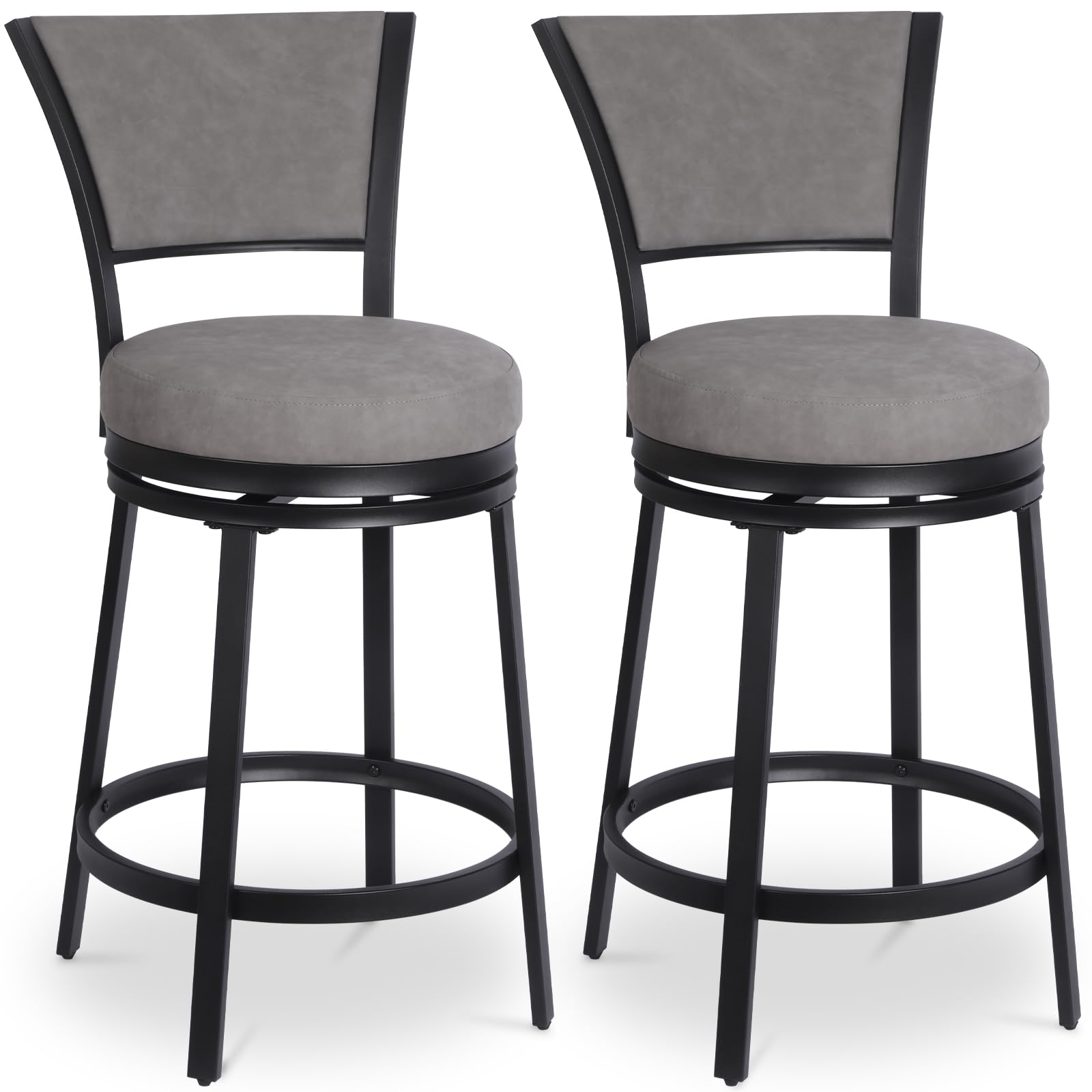 FLYZC Bar Stools, Swivel Bar Stools with Back, 25" Counter Height Bar Stools Set of 2, Round