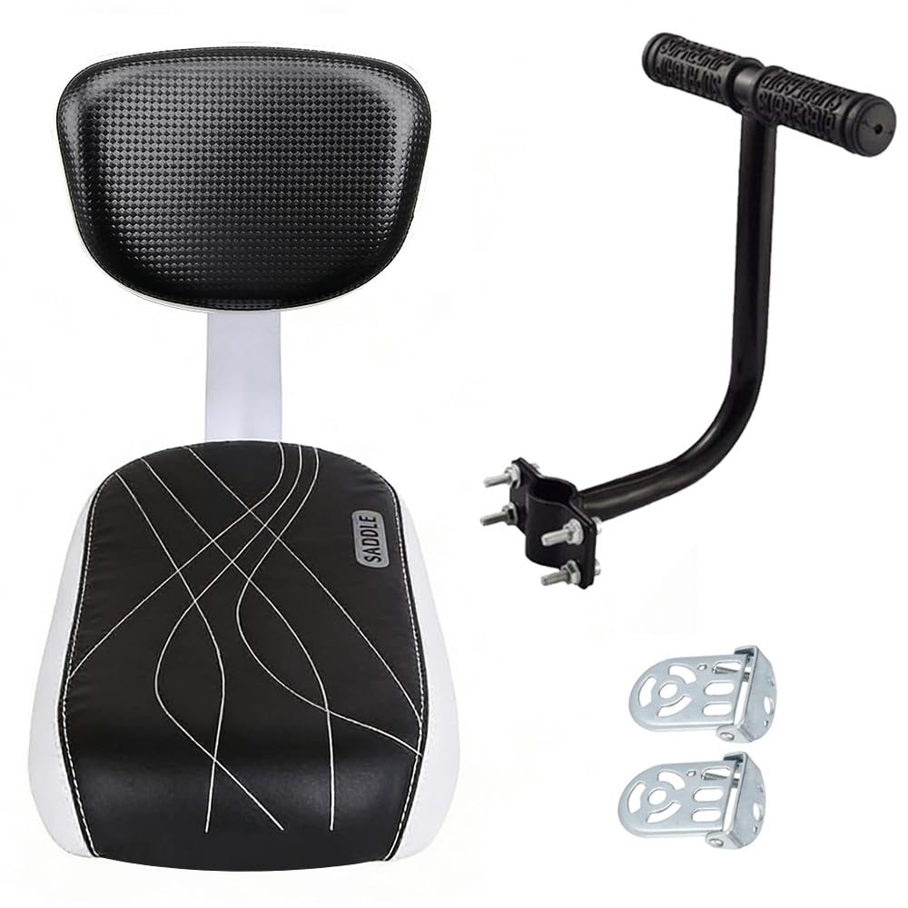 Seggiolino Bici Posteriore Universale con Schienale, Kit Cuscino, Braccioli e Poggiapiedi Regolabile, Sedile Posteriore Bicicletta per Bambini, Ragazzi e Adulti