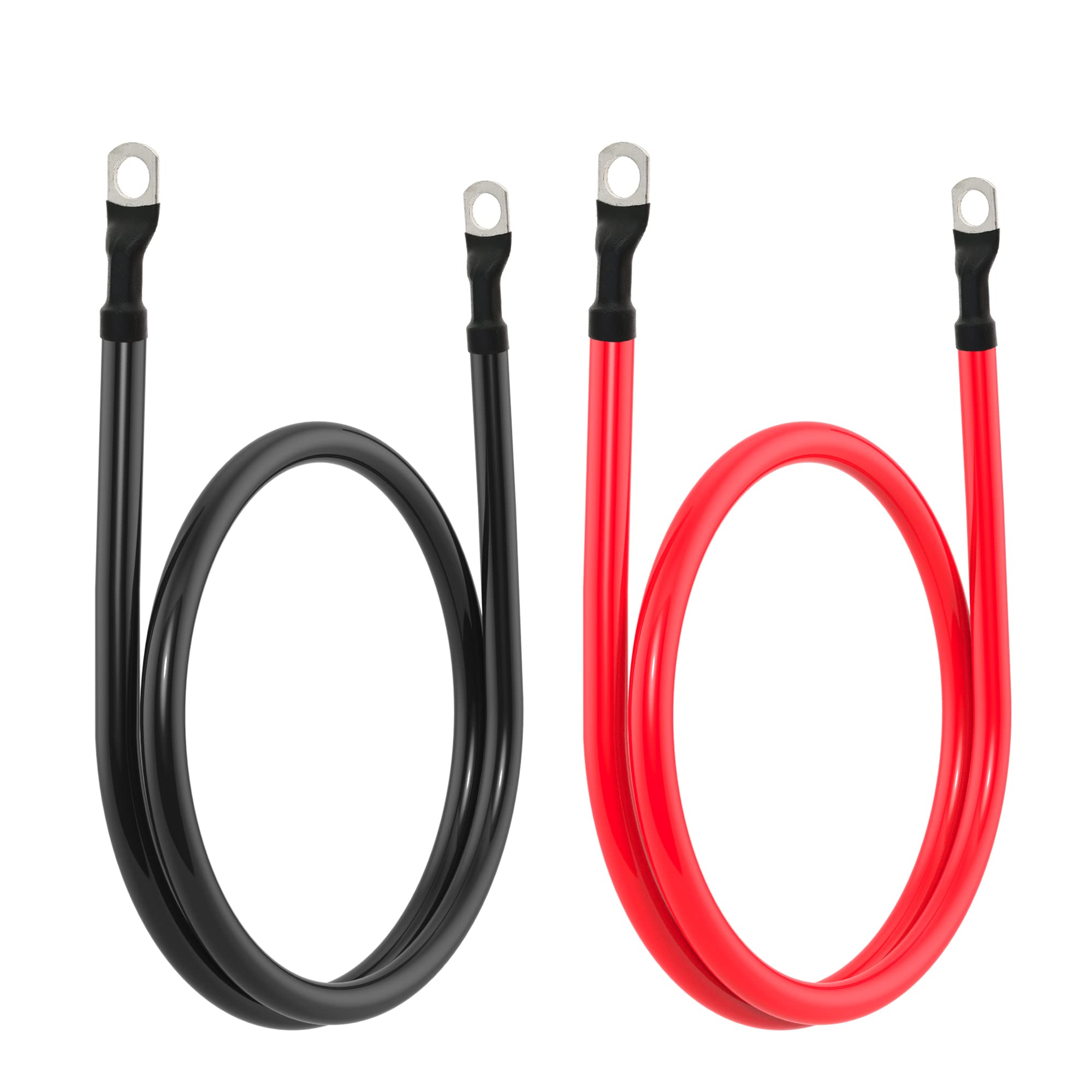 Cavi inverter in rame con calibro 4 AWG, con alette da 0,9 cm su entrambe le estremità, per auto, barca, camper, auto, moto, rosso e nero (0,9 m)