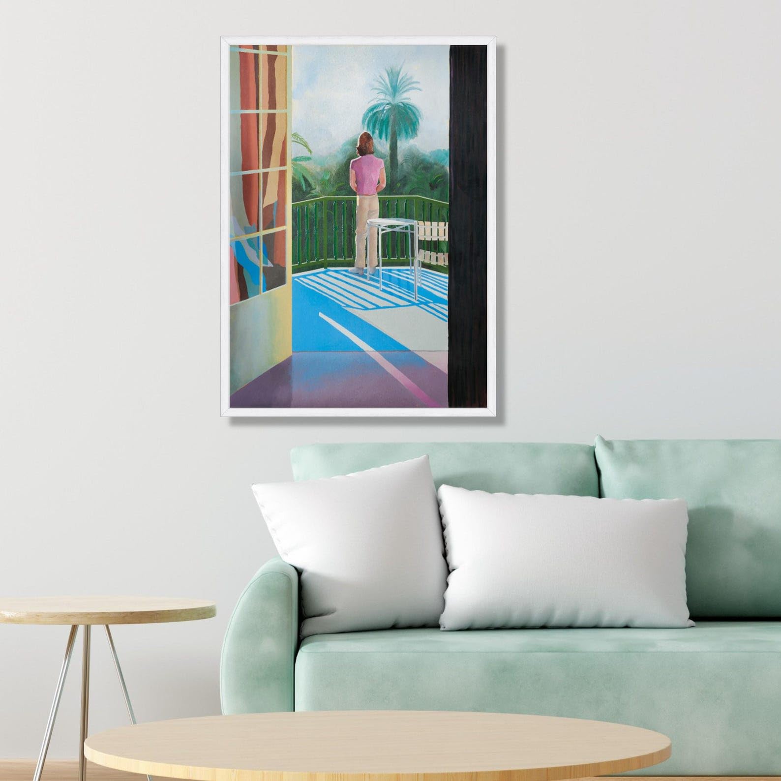 LMYCHENG David Hockney Balkonszene Poster und Drucke, Moderne figurative Wandkunst, Landschaftsgemälde auf Leinwand, Inneneinrichtung für Zuhause (70 x 100 cm/rahmenlos)