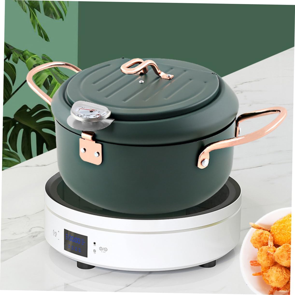 Japanese Style Tempura Fryer Non Stick Mini Deep Frying Pan with Thermometer for Even Cooking Home Kitchen Multifunction Cooker for Fried Foods