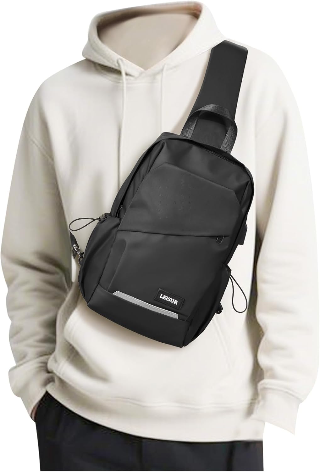 SEAFEW Black Crossbody Sling Backpacks Sling Bag for Men Women, Small Shoulder Backpack Motorcycle Chest Bags One Strap Backpack, Mini Chest Daypack for Casual Travel Hiking Gym Outdoor Sports - Image 9