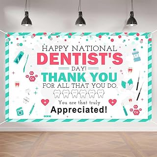 National Dentist's Day Banner, 70.8" x 43.3" Dental Celebration Backdrop, Thank You Appreciated Sign for Office, Classroom, and Photo Booth Props