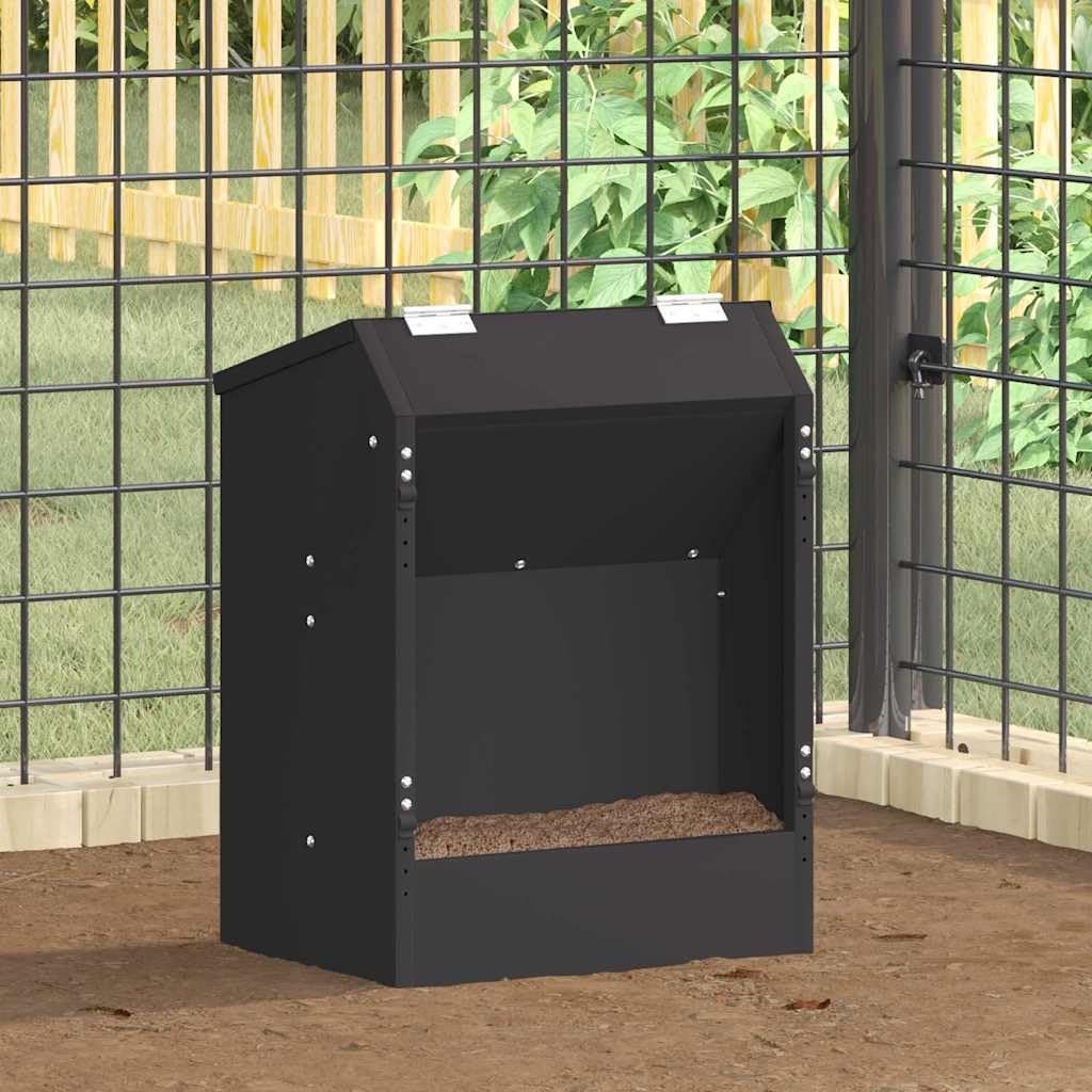 Comedero para conejos negro, 33,5 x 25,5 x 45,5 cm, de acero resistente a la intemperie, para interior y exterior, con capacidad de 3 kg, función de recarga fácil, construcción estable