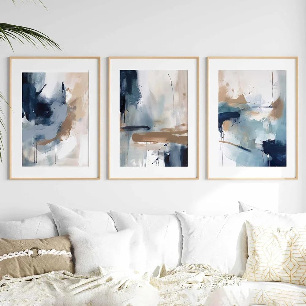 WUHBCZ Canvas Paints-Abstract Sky Blue Watercolor Brush Poster Nordic Minimalist Art Print Boho Canvas Painting Wall Picture Living Room Kitchen Office Home Decor-60 * 80cm/3PCS (No Frame)
