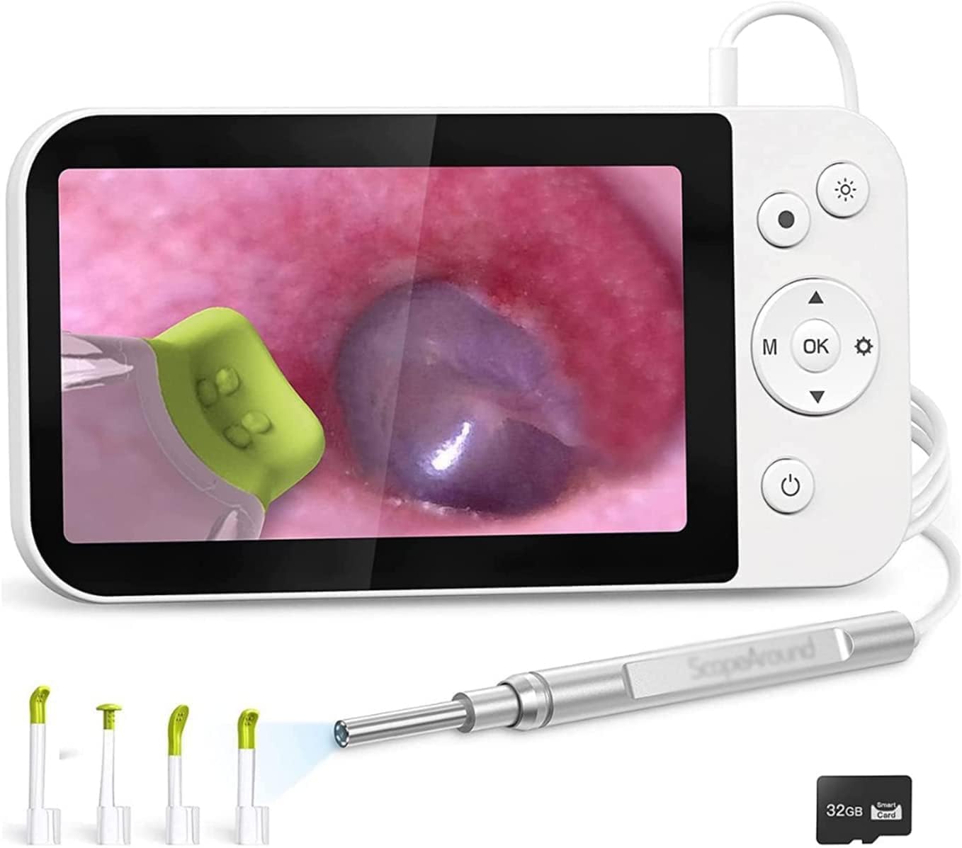 Cámara Otoscopio Digital USB Portátil, Otoscopio de 3,9 Mm con Pantalla de 5 Pulgadas, Pantalla HD 1080P, Limpiador de Oídos, Eliminación de Cera de Oído con Cámara para Niños Y Adultos