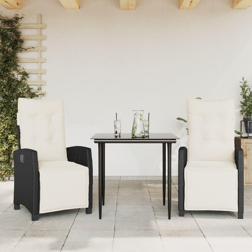 Salon de jardin haut de gamme en résine tressée noire avec coussins denses anti-décoloration