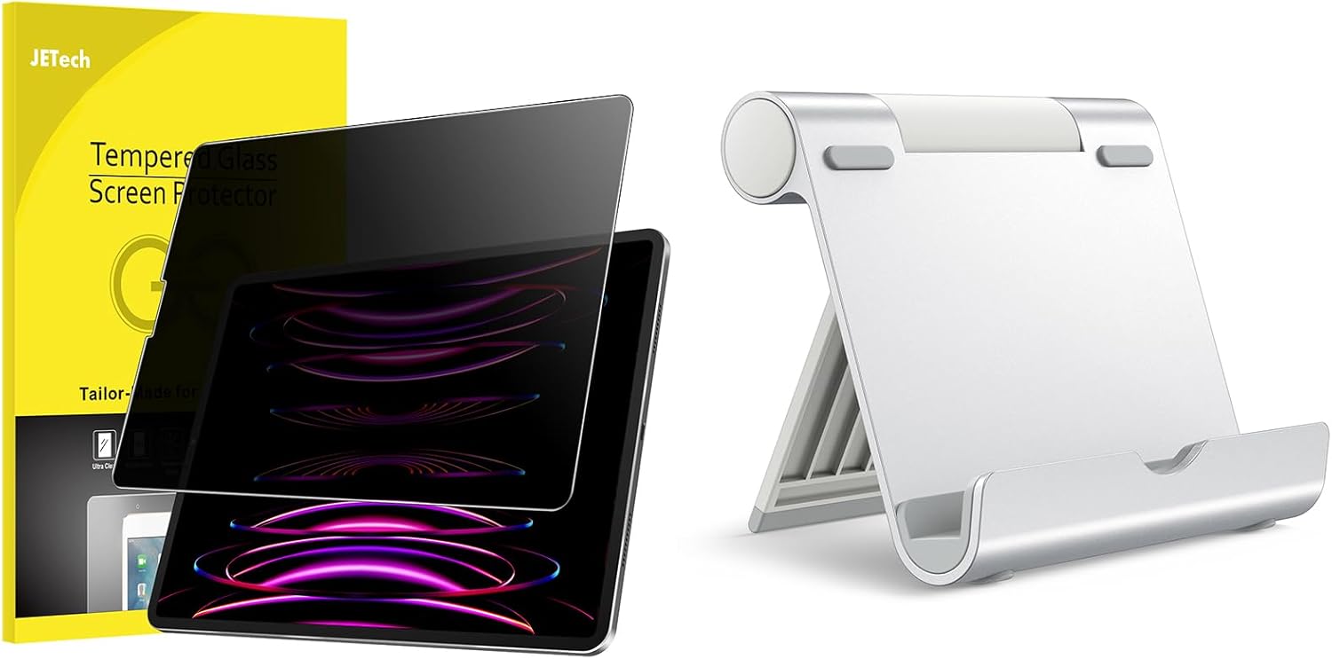 JETech for iPad Air 5/4 10.9-Inch (2022/2020, 5th/4th Generation), iPad Pro 11-Inch (2022/2021/2020/2018 Model) Privacy Screen Protector and Tablet Stand Bundle