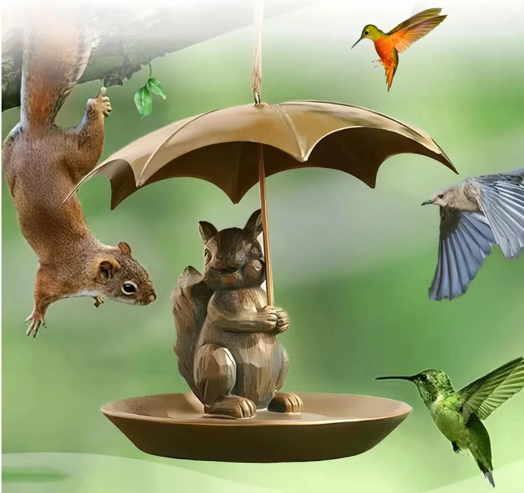 Umbrella Bird Feeder for Outdoors - Cute Squirrel, Cat, Dog Feeder with Umbrella, Hummingbird Feeder for Garden Yard Decor, Gift for Bird Lovers (Easy to Clean) (cat)