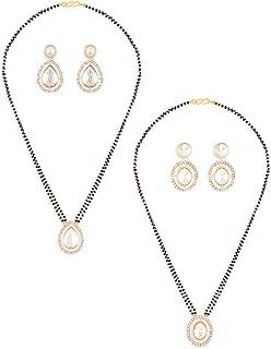 ZAVERI PEARLS Set of 2 Gold Tone Dazzling Austrian Diamonds Stones Mangalsutra & Earring Set For Women-ZPFK17941