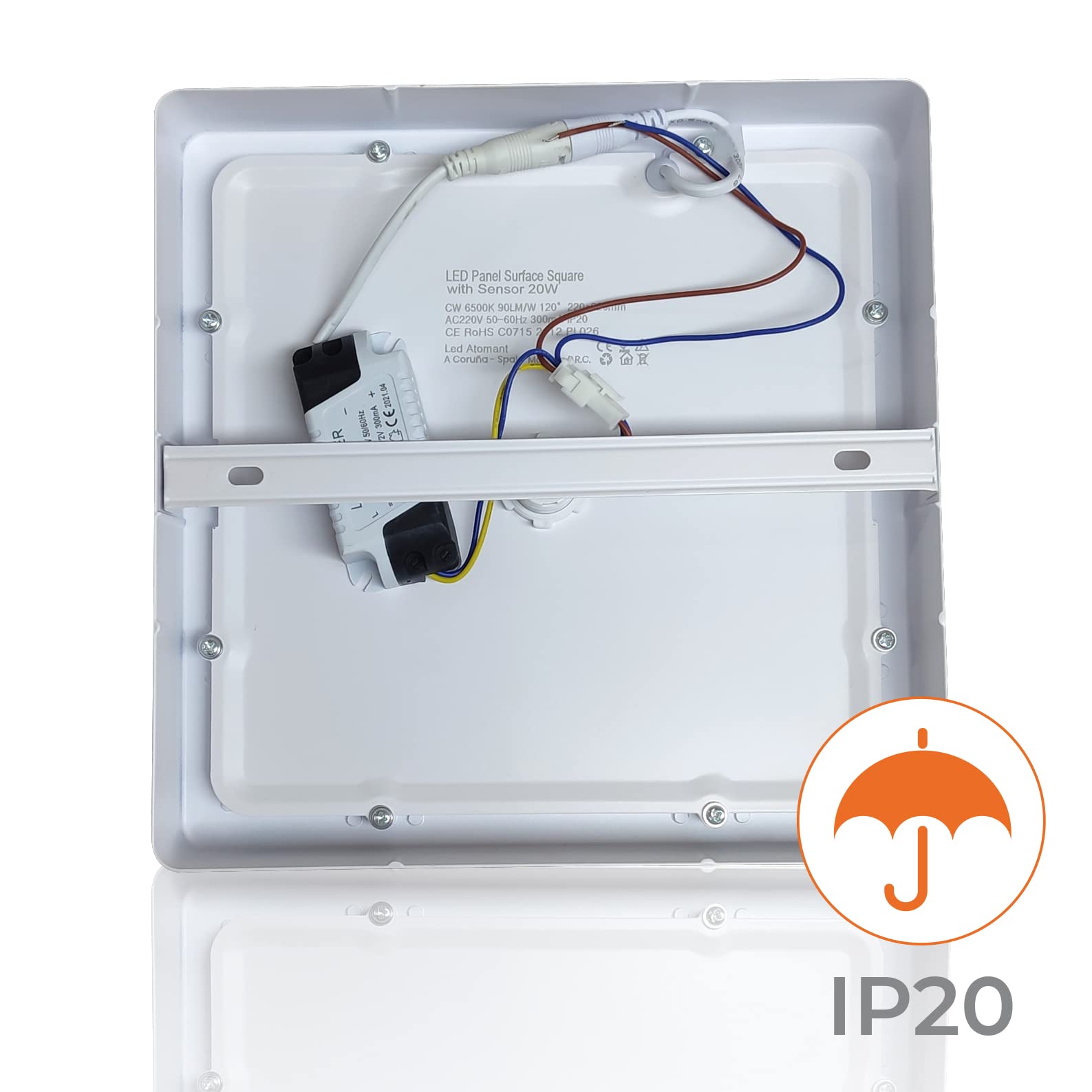 LED ATOMANT 5x Plafon LED Cuadrado Superficie 220mm 20W Luz Fria con Sensor