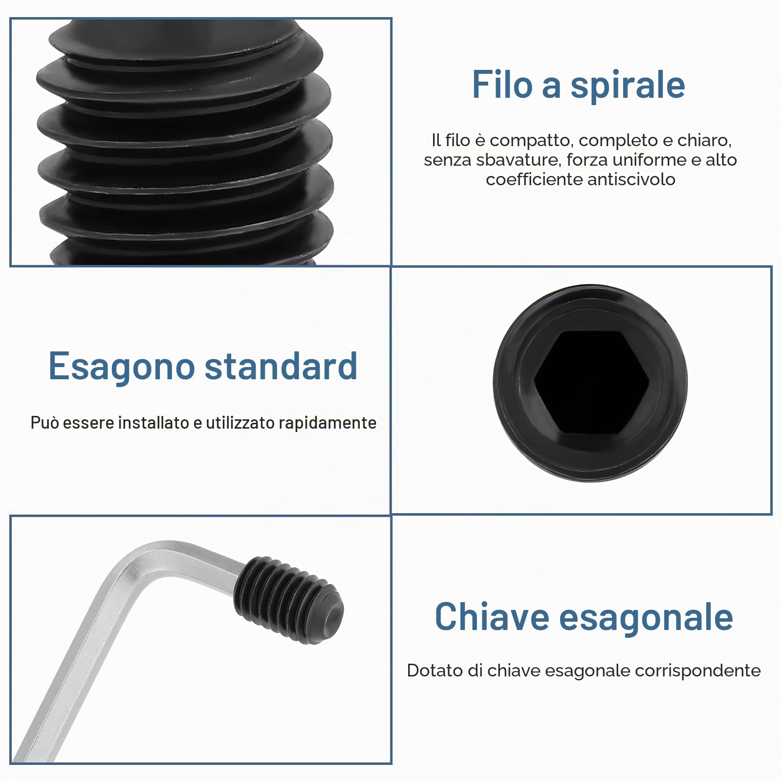 Gueenky 750 Pezzi Viti Senza Testa a Testa Esagonale, M2,5 M3 M4 M5 M6 M8 Viti Grani Filettata in Acciaio al Carbonio, Viti a Brugola Senza Testa con Chiavi Brugola