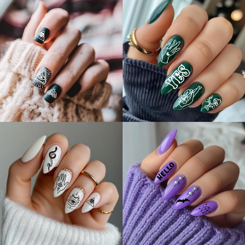 PH PandaHall 3pcs Divination Nail Art Templates, Sun Moon Star Nail Stamping Plate Letter Number Snake Evil of Eyes Moth Nail Art Stencils Stainless Steel Plates for Nail Design Print Manicure Salon