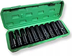 JOGO COM 10 SOQUETES LONGOS SEXTAVADOS 1/2 POL, 10 A 22 MM