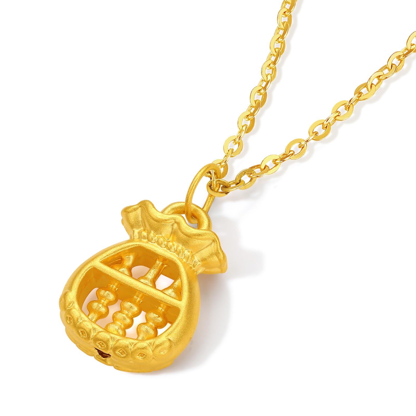 ZHOU LIU FU 24K Gold Anhänger Gelbgold Lucky Bag Charm Schmuck für Damen Ehefrau Mutter Liebhaber Geschenk Valentinstag Geburtstag Jahrestag (Ohne Halskette)
