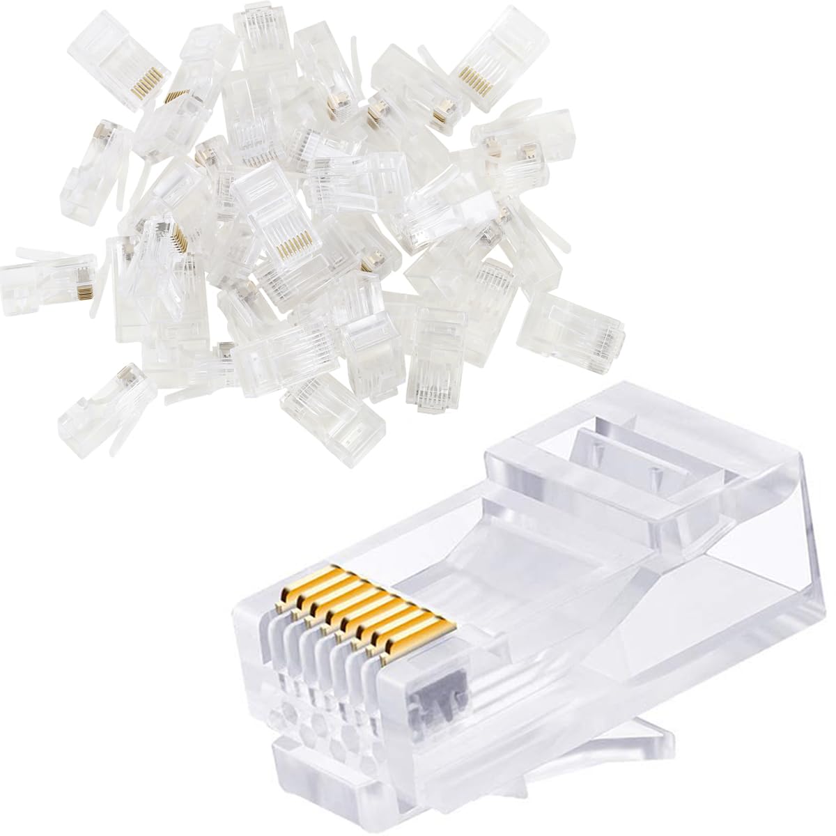 Greluma 40pcs RJ45 CAT6 CAT6A Ethernet Plug Ends - Gold Plated 3 Pin Modular Connectors for 23AWG Twisted Pair Wires and Solid Cables