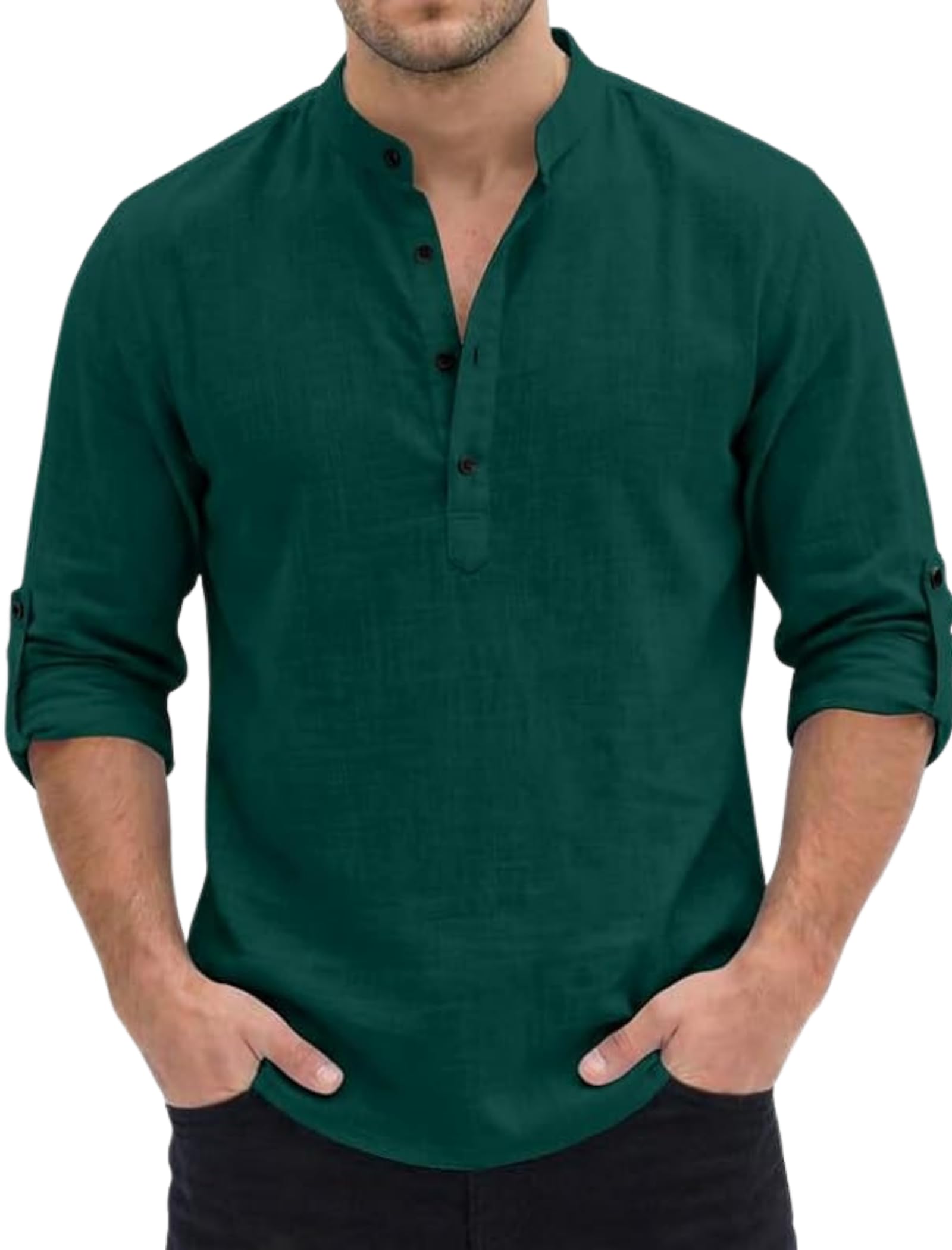 madhavista Men's Short Kurta Cotton Blend Mandarin Collar Casual Ethnic Wear Regular Fit Full Sleeve Kurta for Daily Festival Wear-picture-12